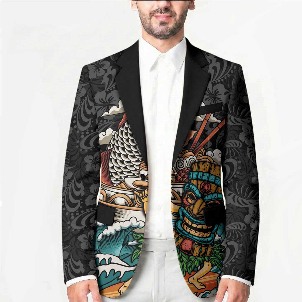 Personalized Japanese Koi Fish Ramen Blazer Tiki Surfing Wagara Hibiscus Pattern