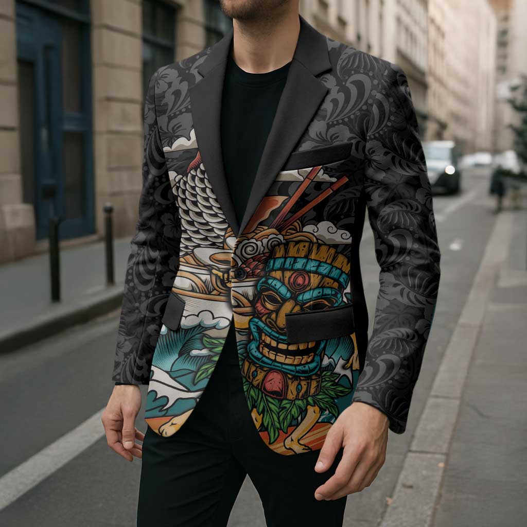 Personalized Japanese Koi Fish Ramen Blazer Tiki Surfing Wagara Hibiscus Pattern
