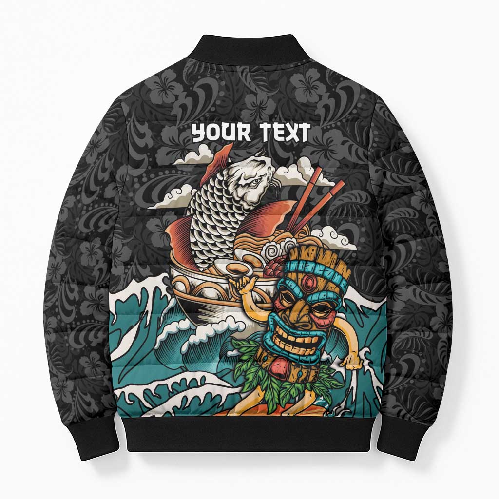 Personalized Japanese Koi Fish Ramen Bomber Puffer Jacket Tiki Surfing Wagara Hibiscus Pattern
