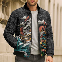 Personalized Japanese Koi Fish Ramen Bomber Puffer Jacket Tiki Surfing Wagara Hibiscus Pattern