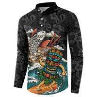 Personalized Japanese Koi Fish Ramen Button Sweatshirt Tiki Surfing Wagara Hibiscus Pattern