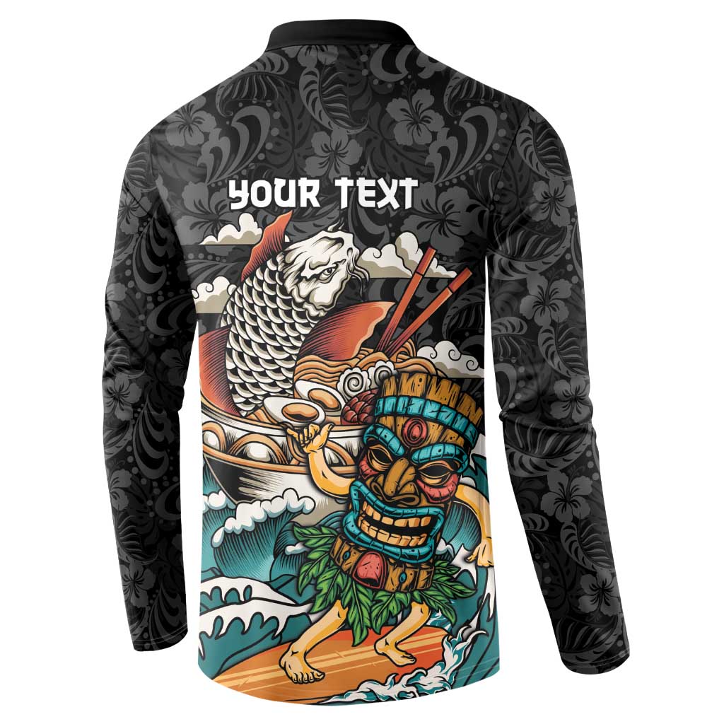 Personalized Japanese Koi Fish Ramen Button Sweatshirt Tiki Surfing Wagara Hibiscus Pattern