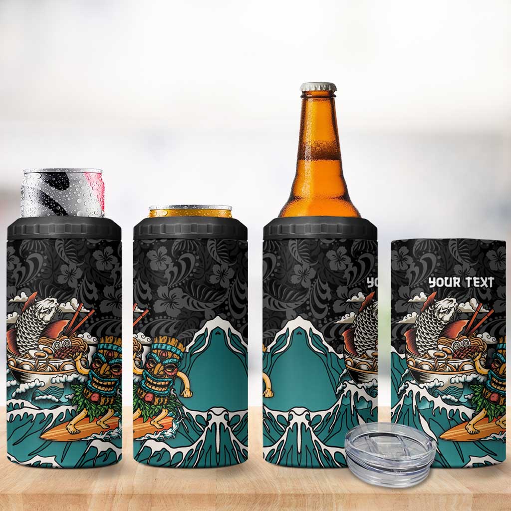 Personalized Japanese Koi Fish Ramen 4 in 1 Can Cooler Tumbler Tiki Surfing Wagara Hibiscus Pattern