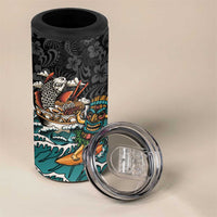 Personalized Japanese Koi Fish Ramen 4 in 1 Can Cooler Tumbler Tiki Surfing Wagara Hibiscus Pattern