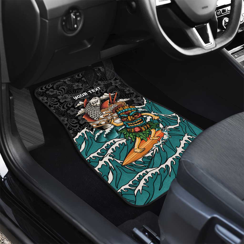 Personalized Japanese Koi Fish Ramen Car Mats Tiki Surfing Wagara Hibiscus Pattern
