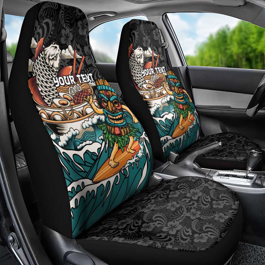 Personalized Japanese Koi Fish Ramen Car Seat Cover Tiki Surfing Wagara Hibiscus Pattern
