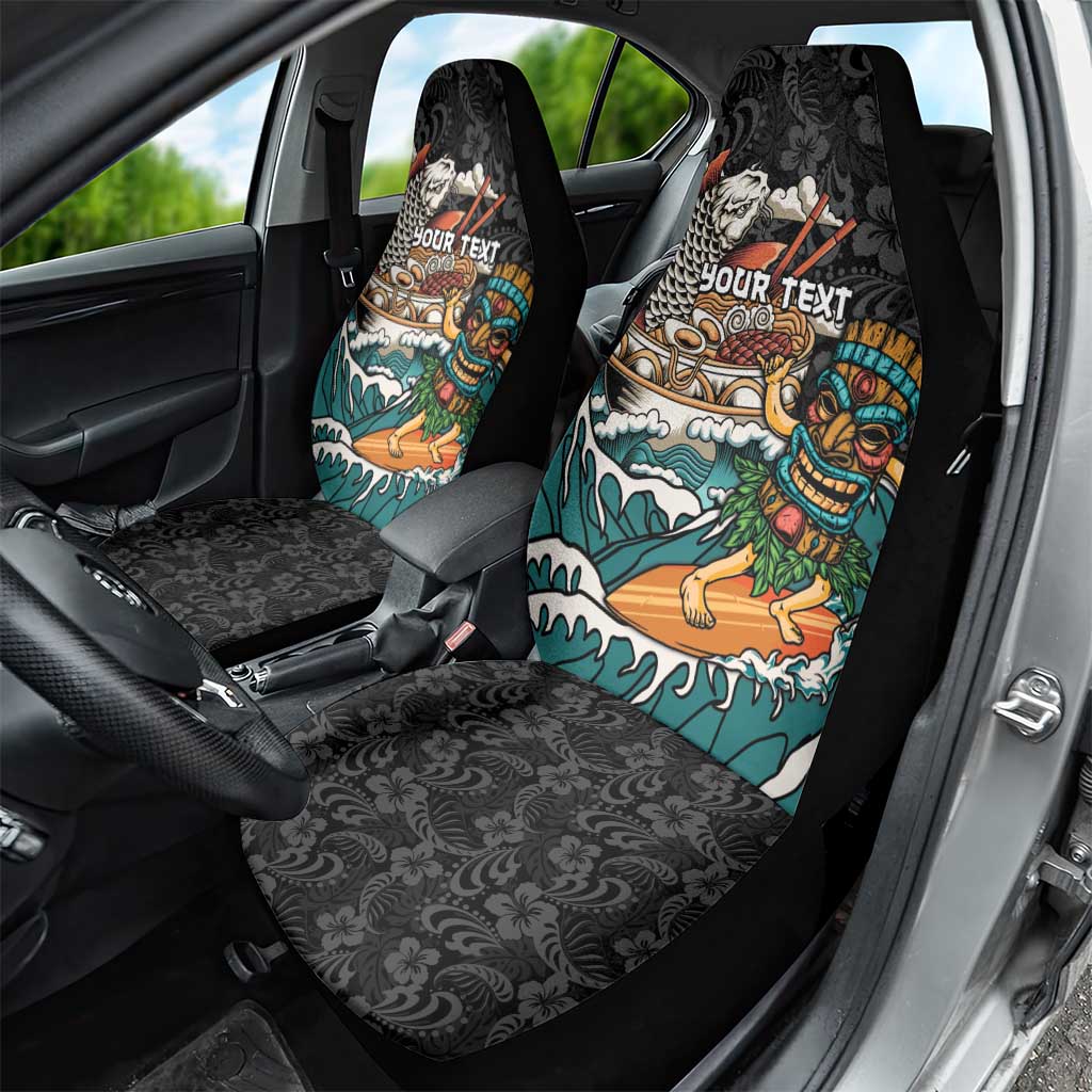 Personalized Japanese Koi Fish Ramen Car Seat Cover Tiki Surfing Wagara Hibiscus Pattern
