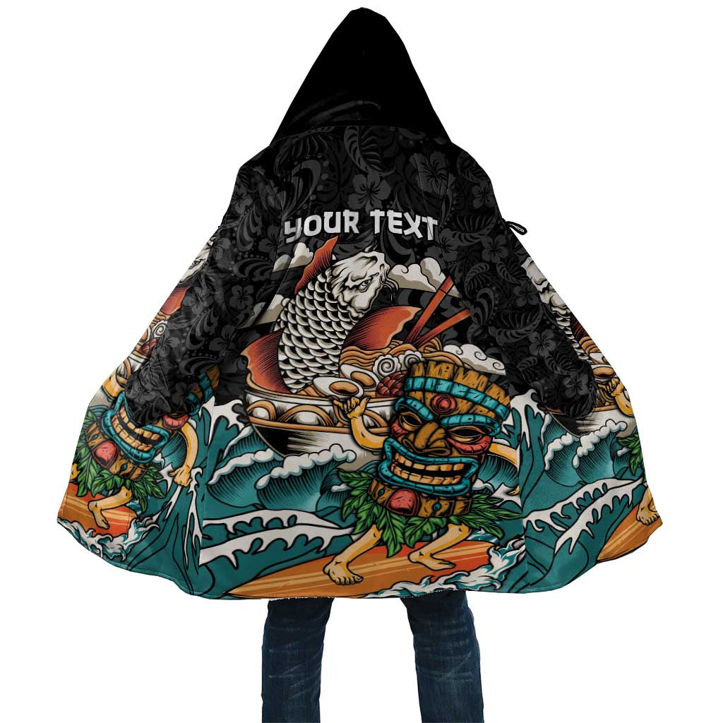 Personalized Japanese Koi Fish Ramen Cloak Tiki Surfing Wagara Hibiscus Pattern