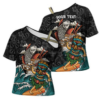 Personalized Japanese Koi Fish Ramen Cross Shoulder Shirt Tiki Surfing Wagara Hibiscus Pattern