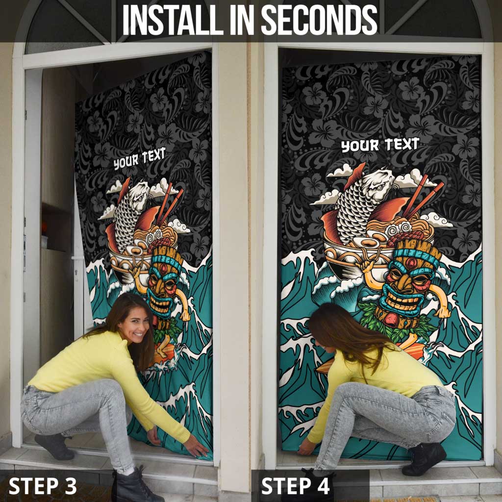 Personalized Japanese Koi Fish Ramen Door Cover Tiki Surfing Wagara Hibiscus Pattern