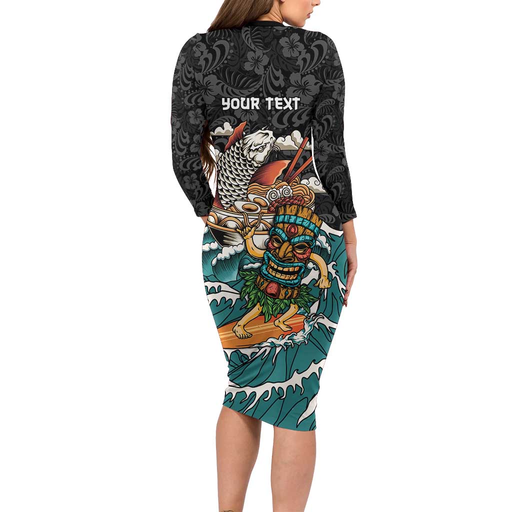 Personalized Japanese Koi Fish Ramen Family Matching Long Sleeve Bodycon Dress and Hawaiian Shirt Tiki Surfing Wagara Hibiscus Pattern LT9 - Polynesian Pride