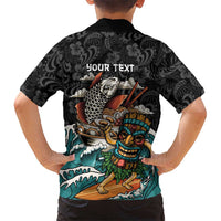 Personalized Japanese Koi Fish Ramen Family Matching Off Shoulder Short Dress and Hawaiian Shirt Tiki Surfing Wagara Hibiscus Pattern