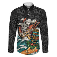 Personalized Japanese Koi Fish Ramen Family Matching Off Shoulder Short Dress and Hawaiian Shirt Tiki Surfing Wagara Hibiscus Pattern