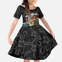 Personalized Japanese Koi Fish Ramen Family Matching Short Sleeve Bodycon Dress and Hawaiian Shirt Tiki Surfing Wagara Hibiscus Pattern LT9 Daughter's Dress Black - Polynesian Pride