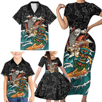 Personalized Japanese Koi Fish Ramen Family Matching Short Sleeve Bodycon Dress and Hawaiian Shirt Tiki Surfing Wagara Hibiscus Pattern LT9 - Polynesian Pride