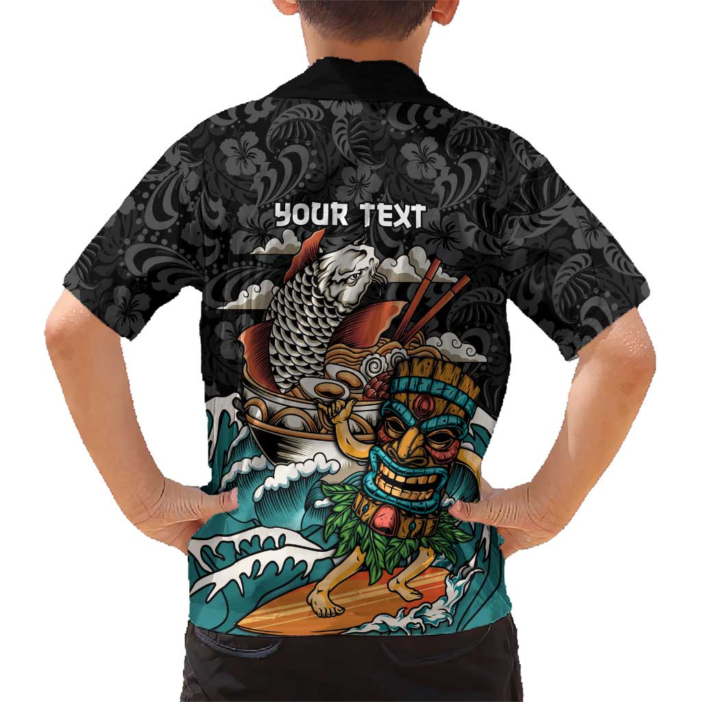 Personalized Japanese Koi Fish Ramen Family Matching Summer Maxi Dress and Hawaiian Shirt Tiki Surfing Wagara Hibiscus Pattern