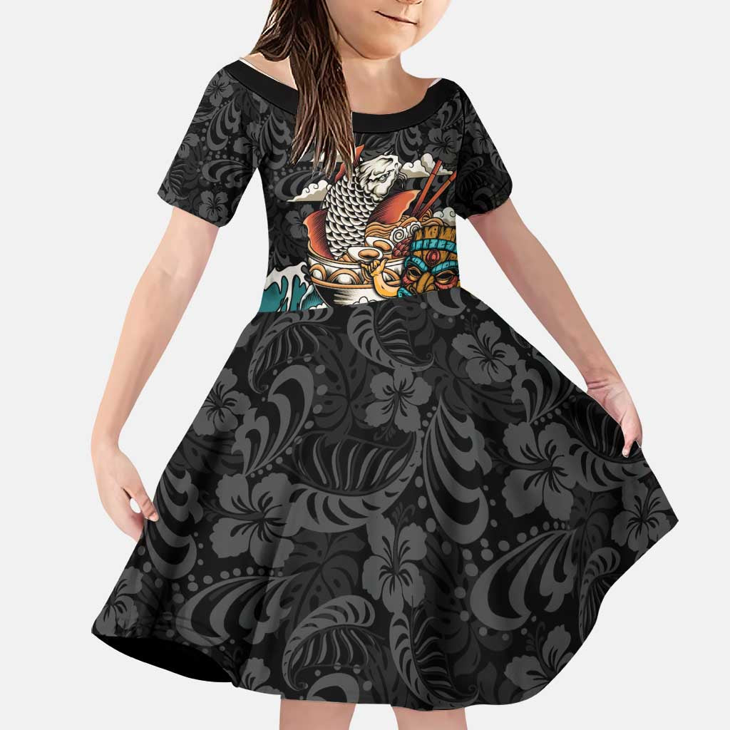 Personalized Japanese Koi Fish Ramen Family Matching Summer Maxi Dress and Hawaiian Shirt Tiki Surfing Wagara Hibiscus Pattern