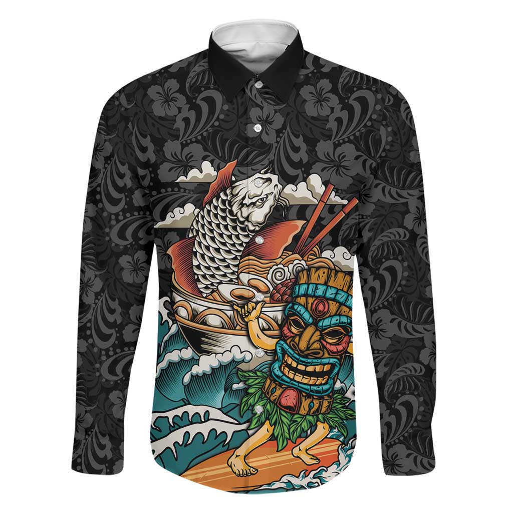 Personalized Japanese Koi Fish Ramen Family Matching Tank Maxi Dress and Hawaiian Shirt Tiki Surfing Wagara Hibiscus Pattern