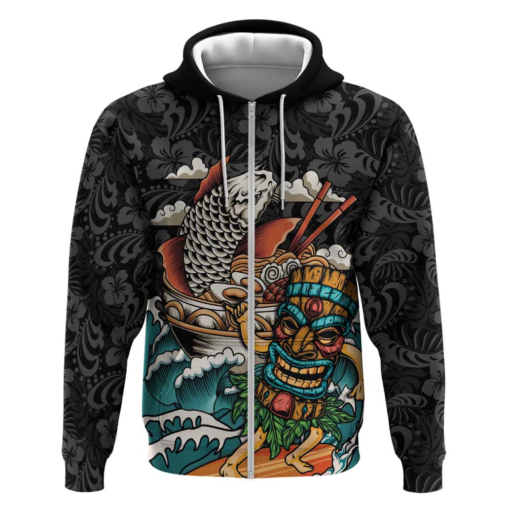 Personalized Japanese Koi Fish Ramen Hoodie Tiki Surfing Wagara Hibiscus Pattern