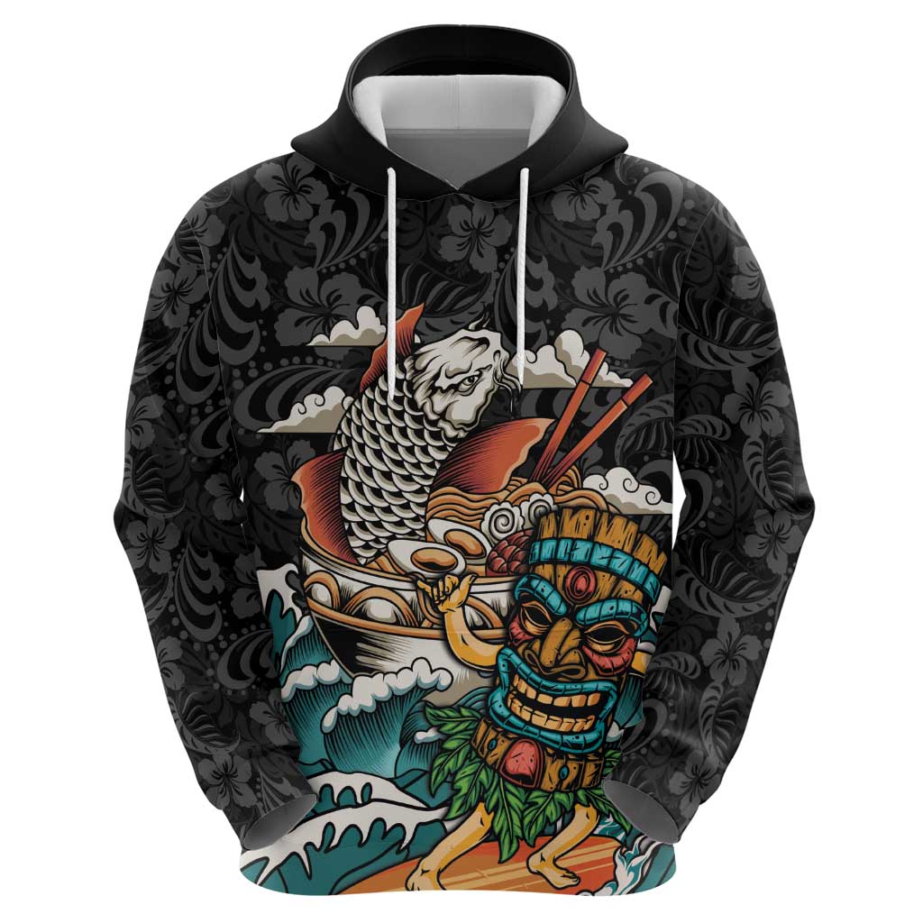 Personalized Japanese Koi Fish Ramen Hoodie Tiki Surfing Wagara Hibiscus Pattern