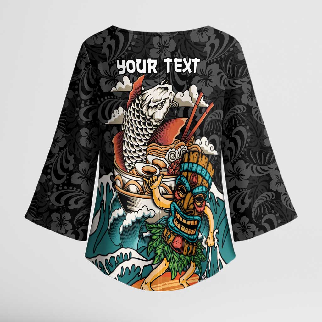 Personalized Japanese Koi Fish Ramen Kimono Sleeve Blouse Tiki Surfing Wagara Hibiscus Pattern
