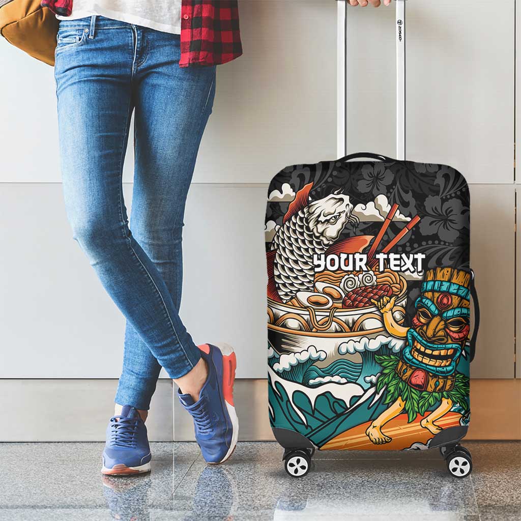 Personalized Japanese Koi Fish Ramen Luggage Cover Tiki Surfing Wagara Hibiscus Pattern