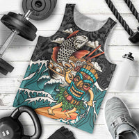 Personalized Japanese Koi Fish Ramen Men Tank Top Tiki Surfing Wagara Hibiscus Pattern