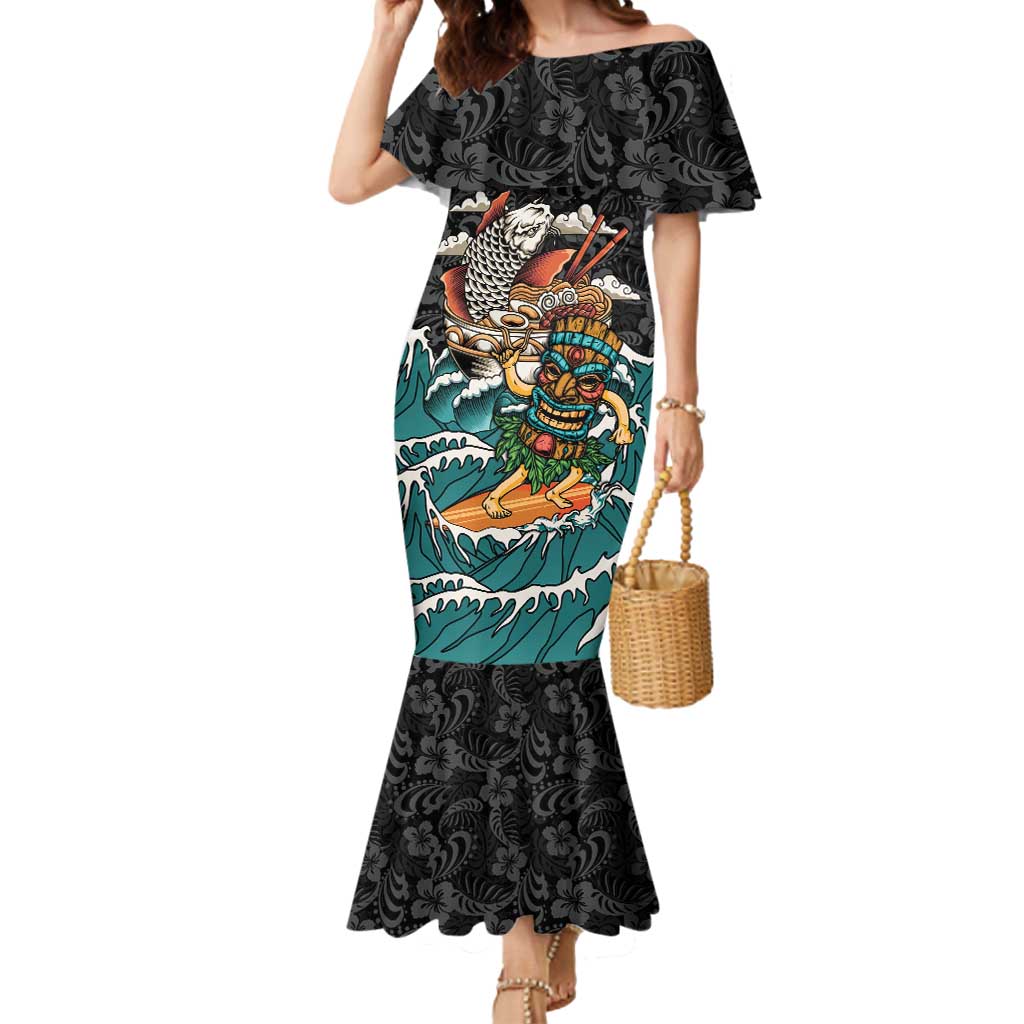 Personalized Japanese Koi Fish Ramen Mermaid Dress Tiki Surfing Wagara Hibiscus Pattern