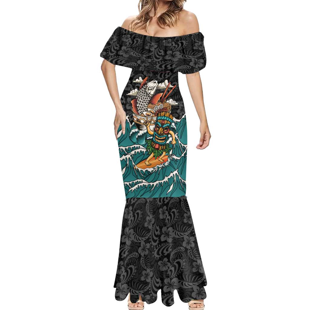 Personalized Japanese Koi Fish Ramen Mermaid Dress Tiki Surfing Wagara Hibiscus Pattern