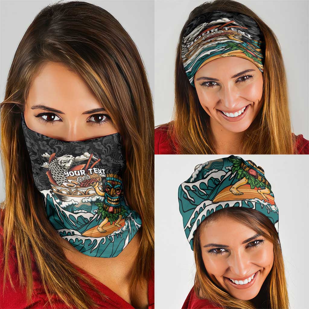Personalized Japanese Koi Fish Ramen Neck Gaiter Tiki Surfing Wagara Hibiscus Pattern