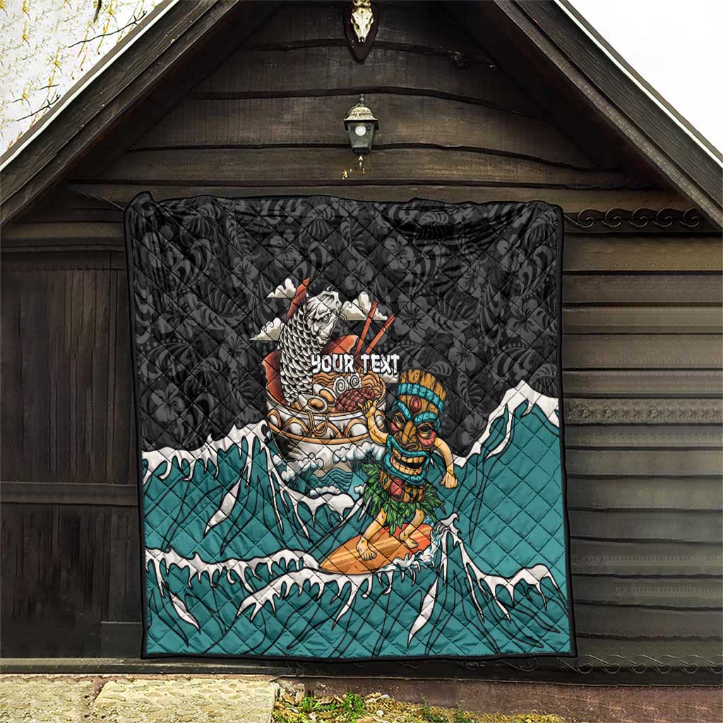 Personalized Japanese Koi Fish Ramen Quilt Tiki Surfing Wagara Hibiscus Pattern