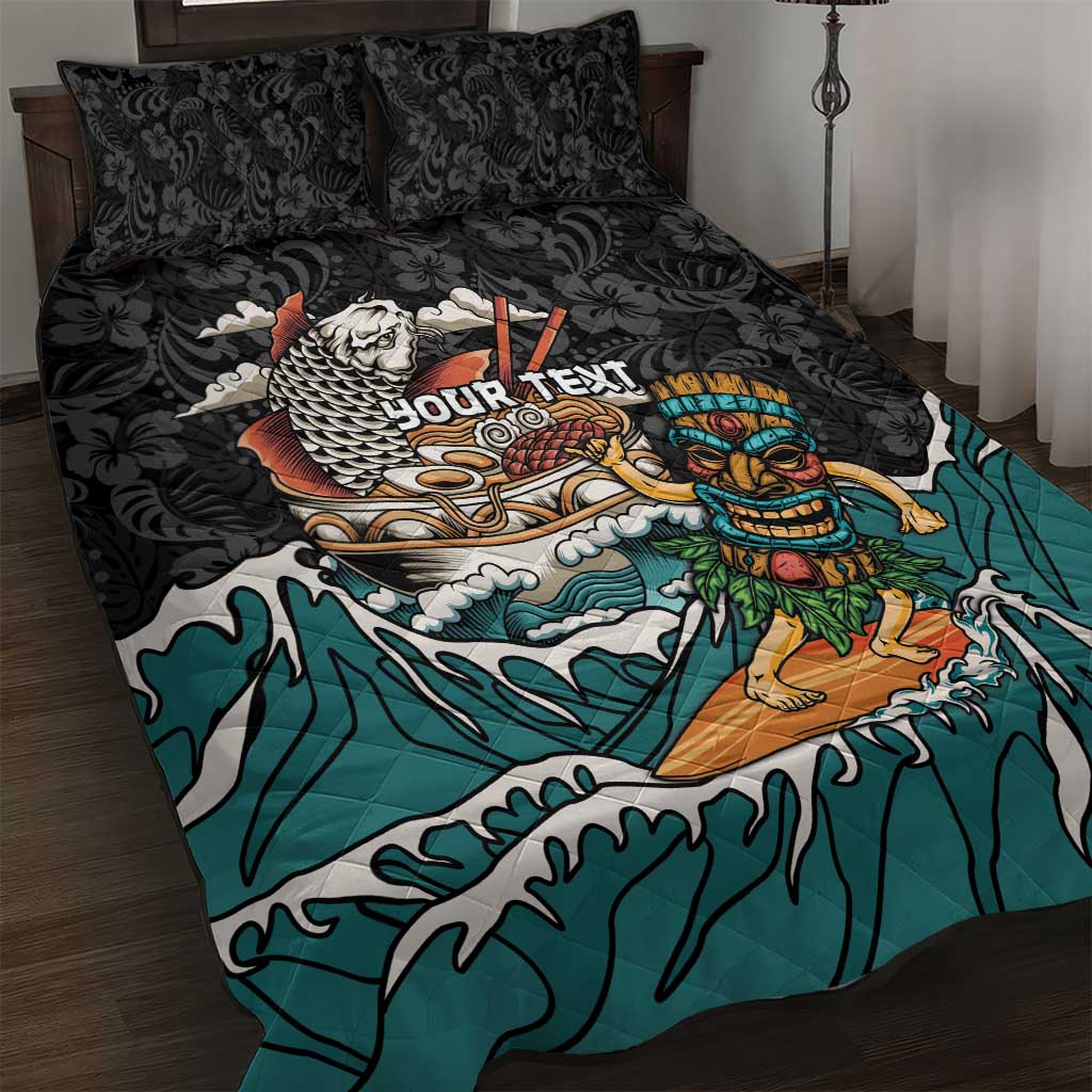 Personalized Japanese Koi Fish Ramen Quilt Bed Set Tiki Surfing Wagara Hibiscus Pattern