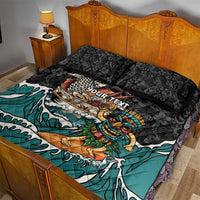 Personalized Japanese Koi Fish Ramen Quilt Bed Set Tiki Surfing Wagara Hibiscus Pattern
