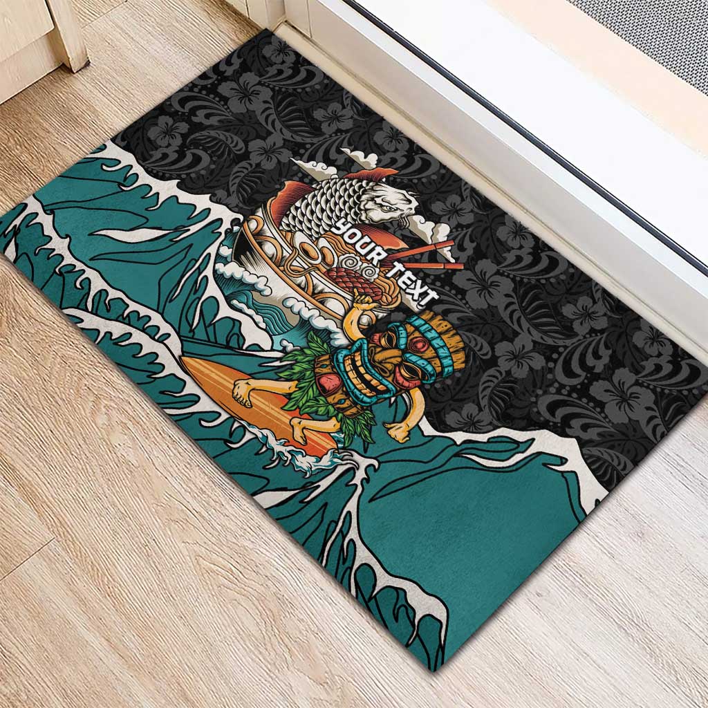 Personalized Japanese Koi Fish Ramen Rubber Doormat Tiki Surfing Wagara Hibiscus Pattern