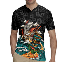 Personalized Japanese Koi Fish Ramen Rugby Jersey Tiki Surfing Wagara Hibiscus Pattern