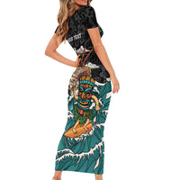 Personalized Japanese Koi Fish Ramen Short Sleeve Bodycon Dress Tiki Surfing Wagara Hibiscus Pattern