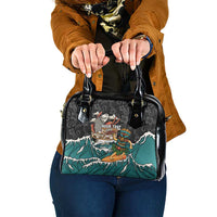 Personalized Japanese Koi Fish Ramen Shoulder Handbag Tiki Surfing Wagara Hibiscus Pattern