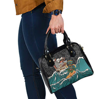 Personalized Japanese Koi Fish Ramen Shoulder Handbag Tiki Surfing Wagara Hibiscus Pattern