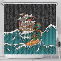 Personalized Japanese Koi Fish Ramen Shower Curtain Tiki Surfing Wagara Hibiscus Pattern