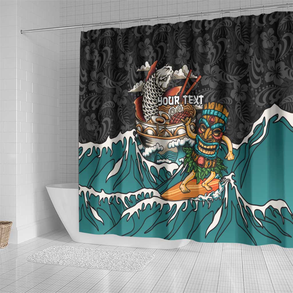 Personalized Japanese Koi Fish Ramen Shower Curtain Tiki Surfing Wagara Hibiscus Pattern