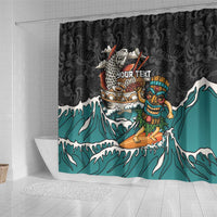 Personalized Japanese Koi Fish Ramen Shower Curtain Tiki Surfing Wagara Hibiscus Pattern