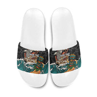Personalized Japanese Koi Fish Ramen Slide Sandals Tiki Surfing Wagara Hibiscus Pattern
