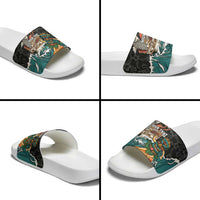 Personalized Japanese Koi Fish Ramen Slide Sandals Tiki Surfing Wagara Hibiscus Pattern