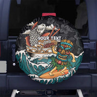 Personalized Japanese Koi Fish Ramen Spare Tire Cover Tiki Surfing Wagara Hibiscus Pattern