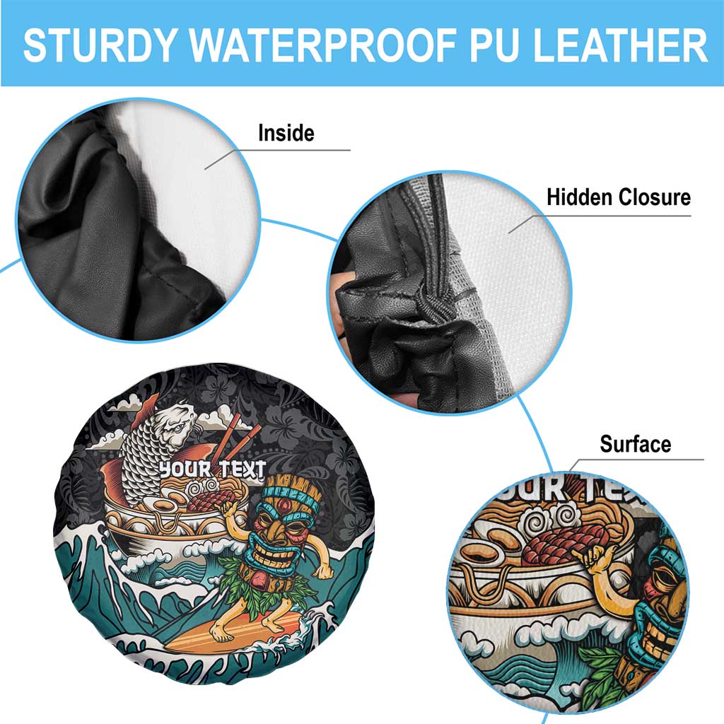 Personalized Japanese Koi Fish Ramen Spare Tire Cover Tiki Surfing Wagara Hibiscus Pattern