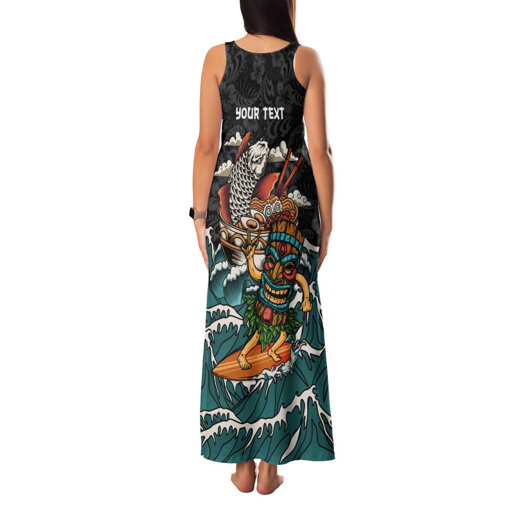 Personalized Japanese Koi Fish Ramen Tank Maxi Dress Tiki Surfing Wagara Hibiscus Pattern