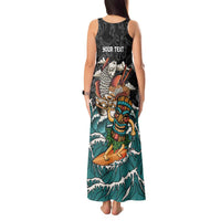 Personalized Japanese Koi Fish Ramen Tank Maxi Dress Tiki Surfing Wagara Hibiscus Pattern