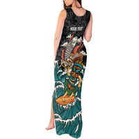 Personalized Japanese Koi Fish Ramen Tank Maxi Dress Tiki Surfing Wagara Hibiscus Pattern