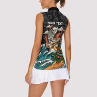 Personalized Japanese Koi Fish Ramen Women Sleeveless Polo Shirt Tiki Surfing Wagara Hibiscus Pattern
