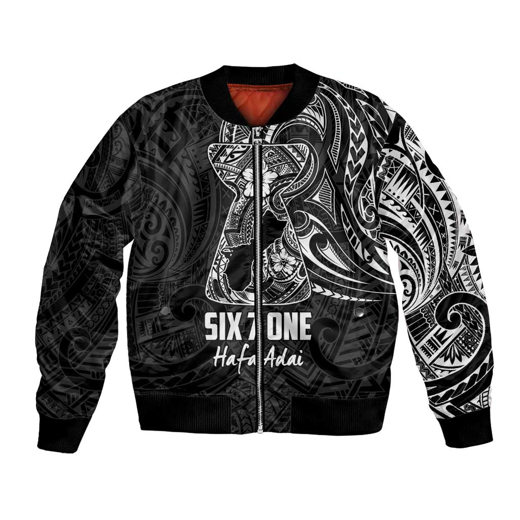 Black Guam Latte Stone Tribal Tattoo Bomber Jacket Hafa Adai Six 7 One